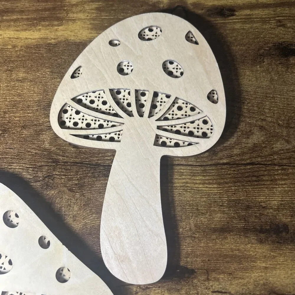 Mushroom Bundle (3) Wall Hanging Art Rattan Style Vintage Retro Natural Wood